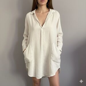 CP Shades Oatmeal Teton Linen Tunic Blouse - S, Oversized!